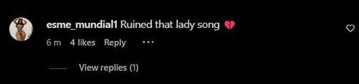 A user believes Blue ruined Jaidyn's song (image via @esme_mundial1 on Instagram)